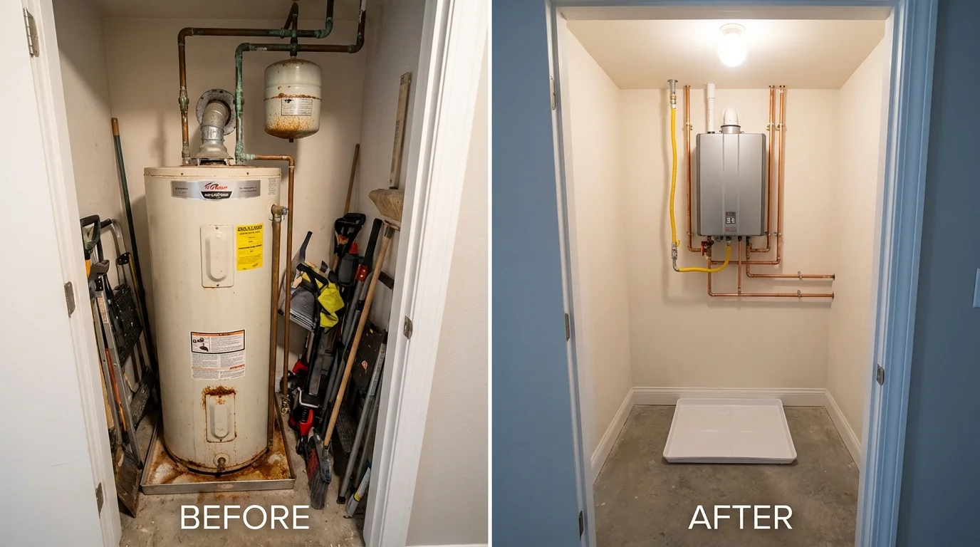 Tank water heater versus wall-mounted tankless unit comparison for Houston, PA homeowners